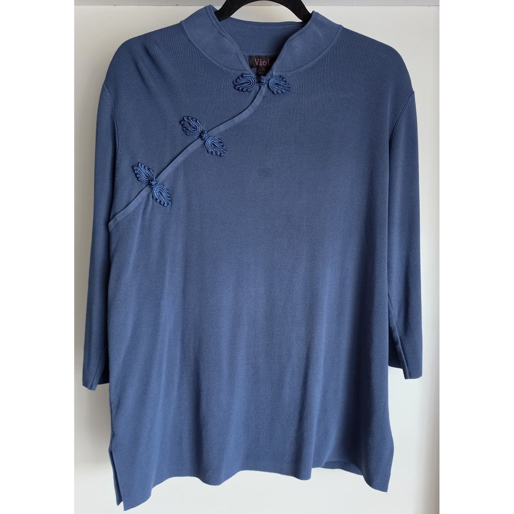 Viola Women XL Blue Collared 3/4 Sleeve Blouse Top Shirt Tunic